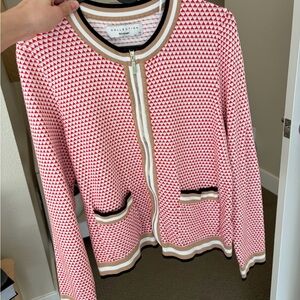 Collection B Red and Cream Patterned Zip-Up Sweater